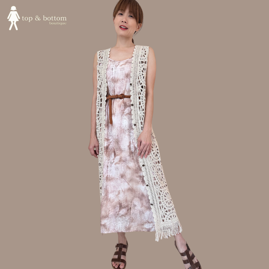 STRAP TIE-DYE PRINT LONG DRESS