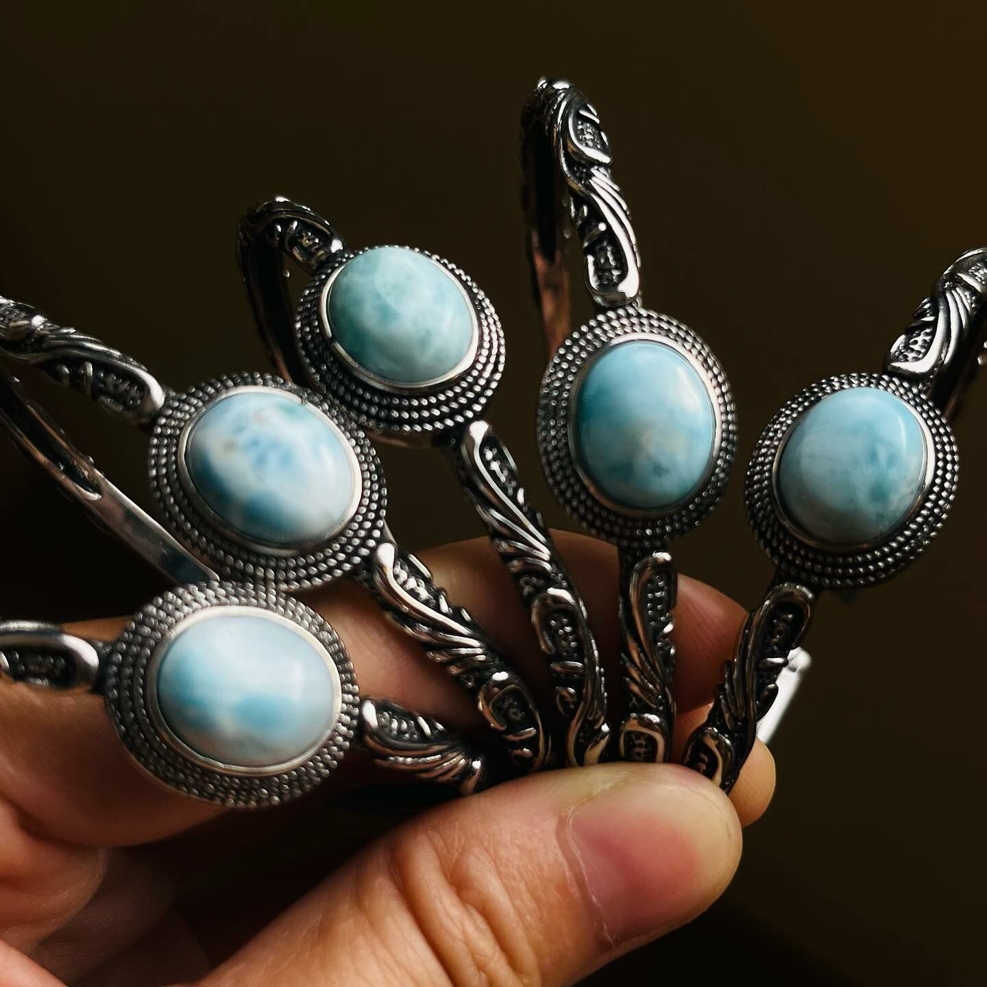 [原石] 拉利瑪海紋石 水晶手環 水晶手鐲 金屬手環