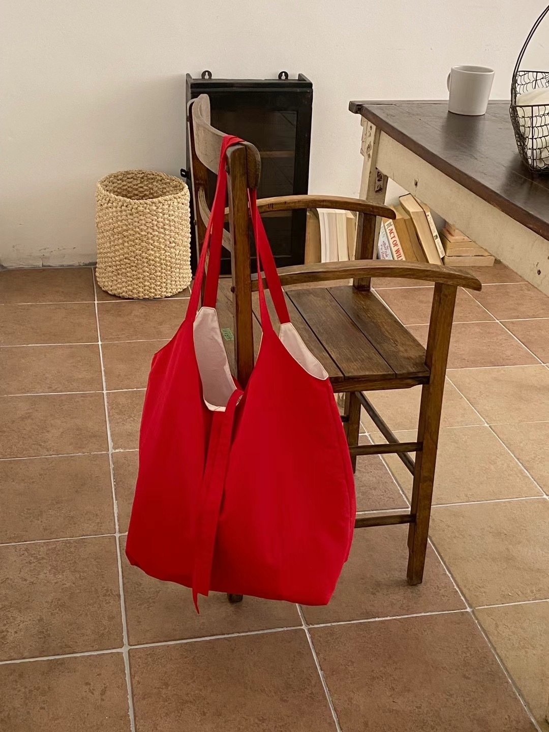 Plain & stripe ribbon eco bag (2色)