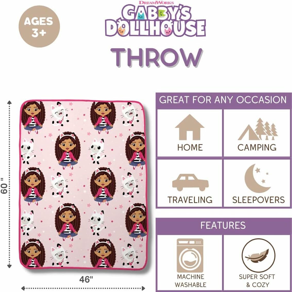 美國 Gabby's Dollhouse 超柔軟毛絨毯