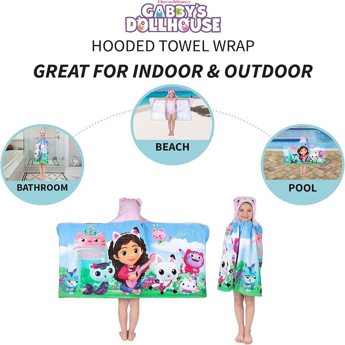 美國 Gabby's Dollhouse 超柔軟棉質連帽浴巾