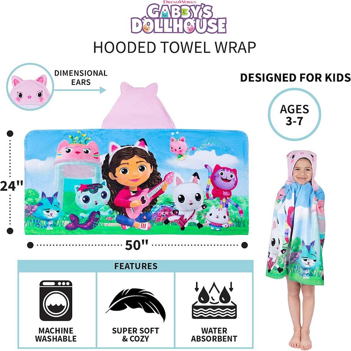 美國 Gabby's Dollhouse 超柔軟棉質連帽浴巾