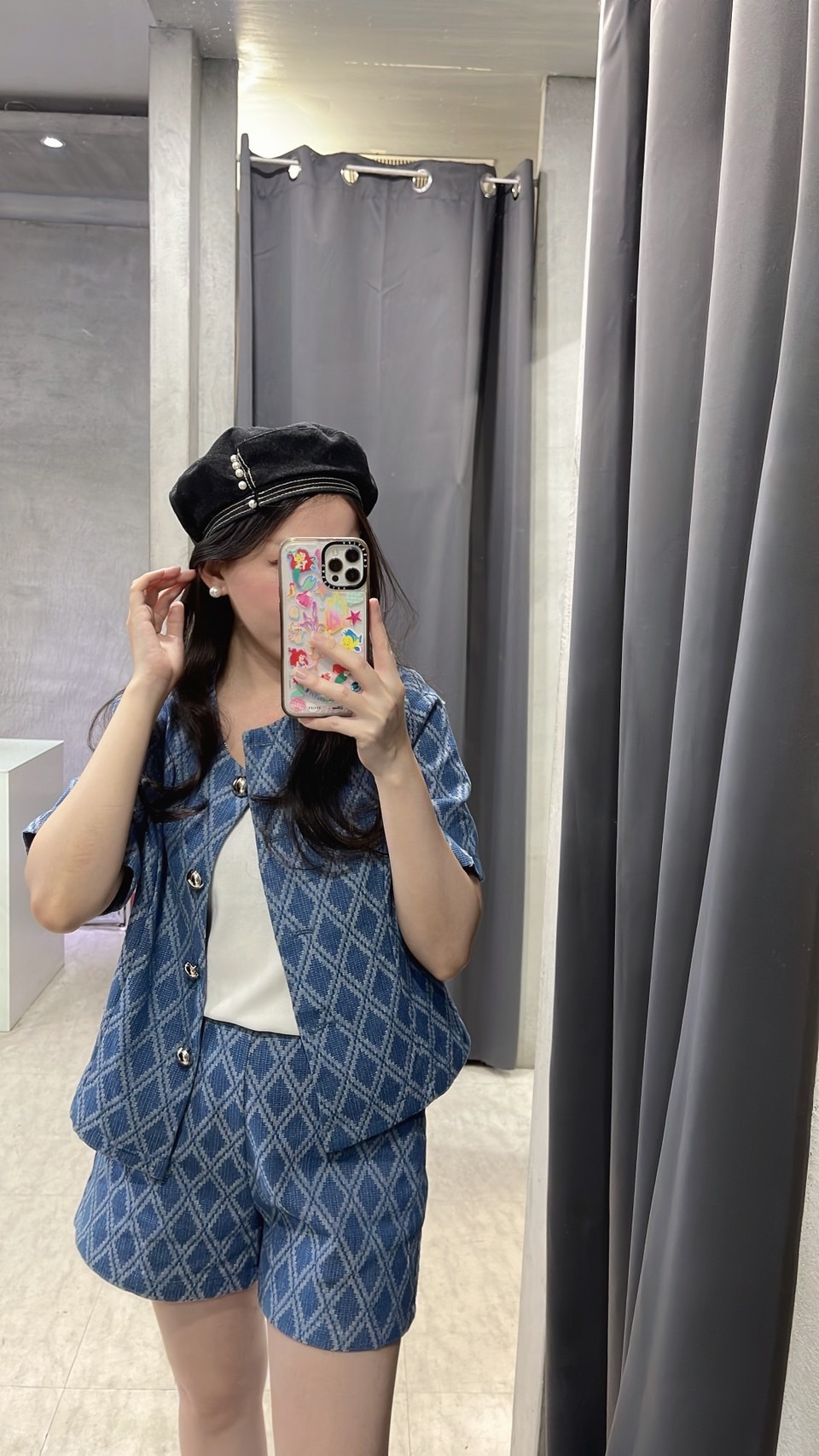 珍珠牛仔貝雷帽