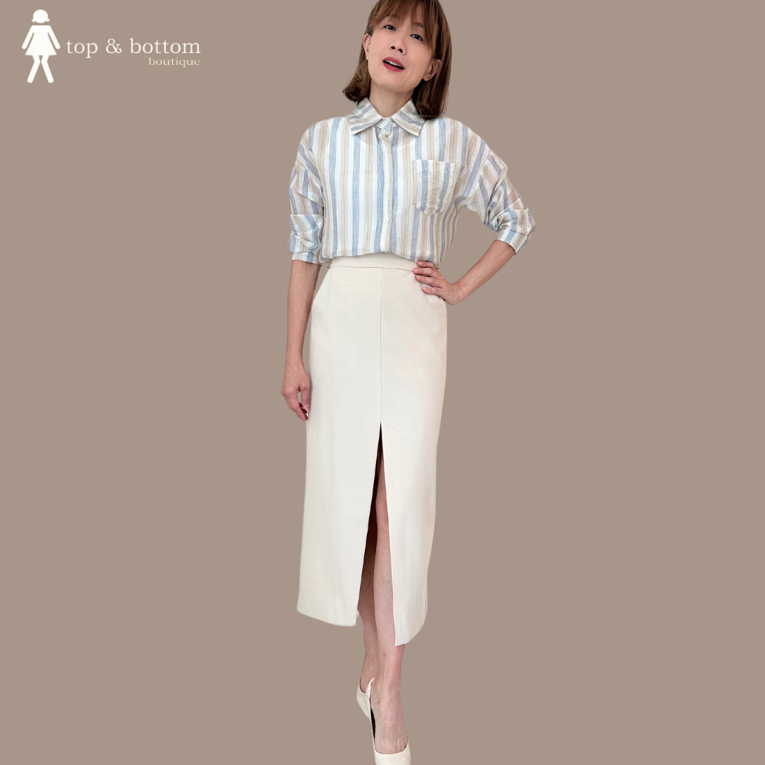 HIGH WAISTED SLIT FRONT LONG PENCIL SKIRT