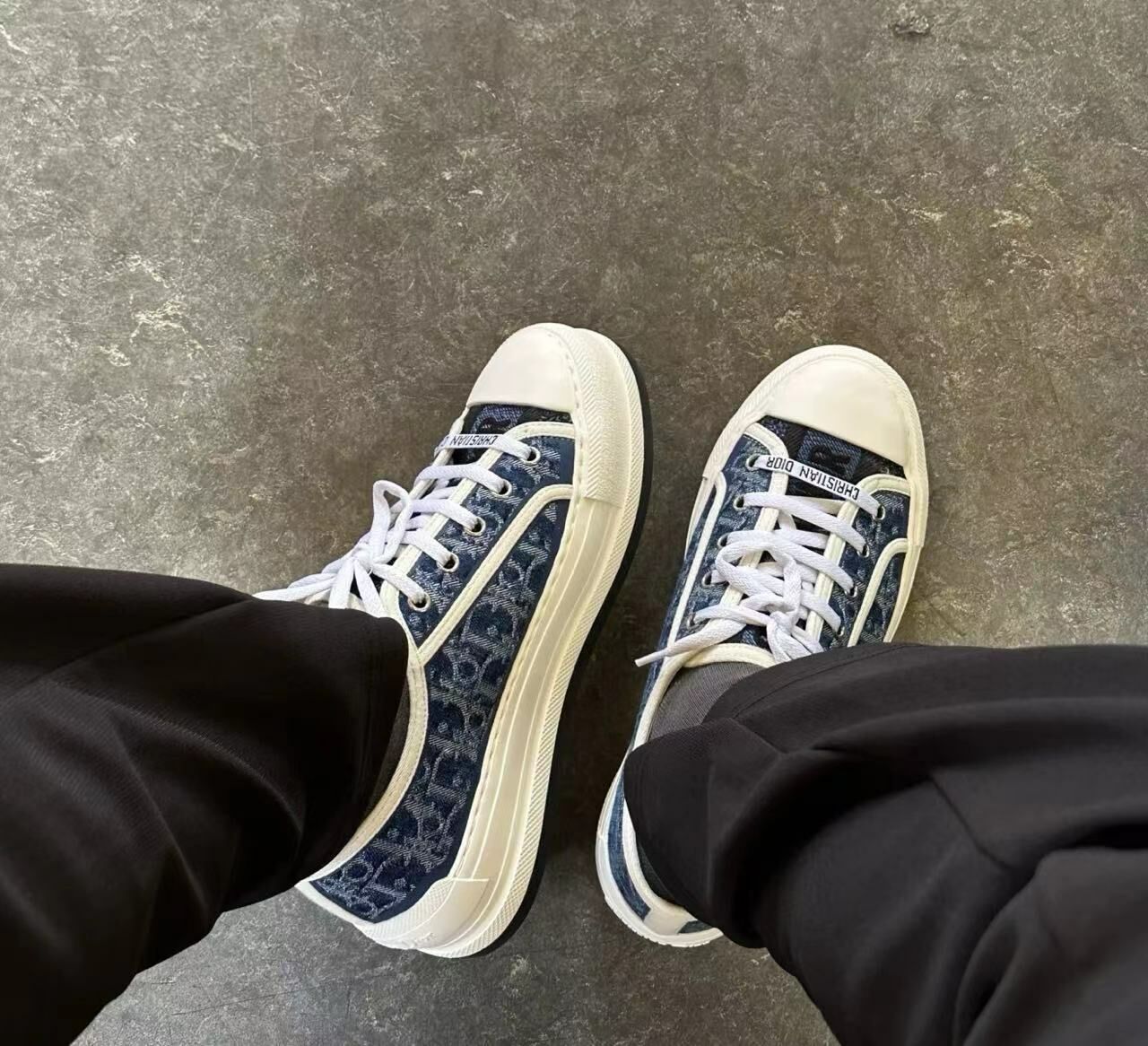 Dior 丹寧老花刺繡滿字母logo厚底增高帆布鞋 -T