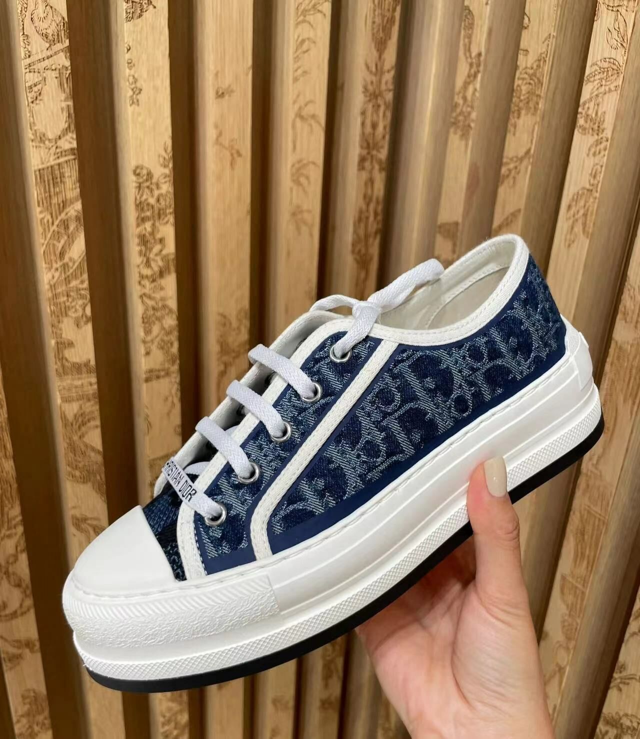 Dior 丹寧老花刺繡滿字母logo厚底增高帆布鞋 -T