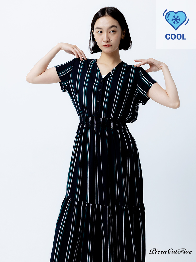 [兩件1580｜涼感洋裝]條紋短袖縮腰洋裝 PizzaCutFive PCF252485089