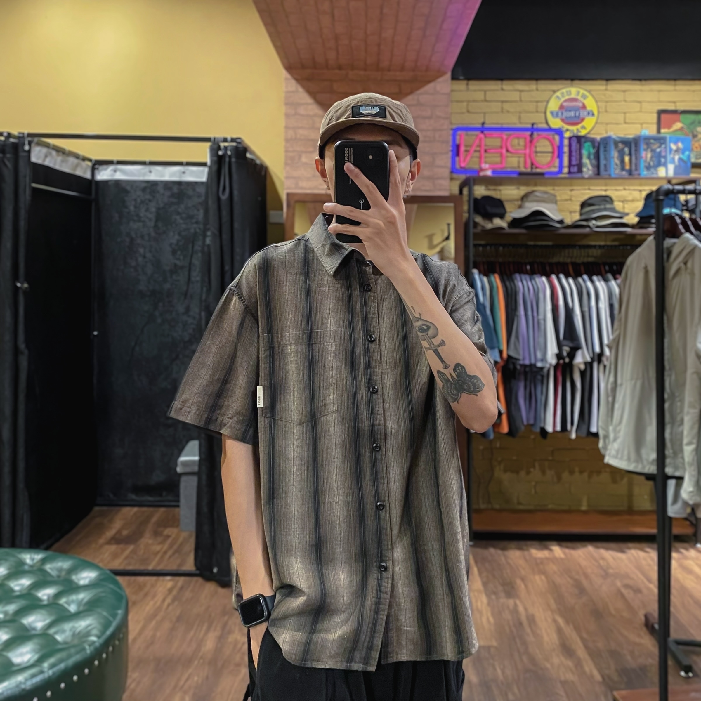 復古漸層感印染襯衫