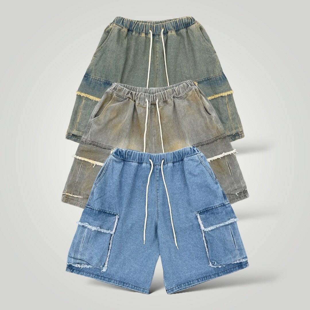 《B》大口袋刷色牛仔短褲