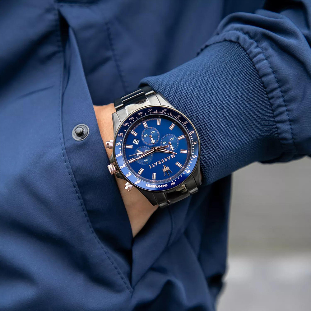 【Maserati 瑪莎拉蒂】Sfida 無畏迎戰 R8873640001 三眼計時夜光日期槍灰色不鏽鋼腕錶