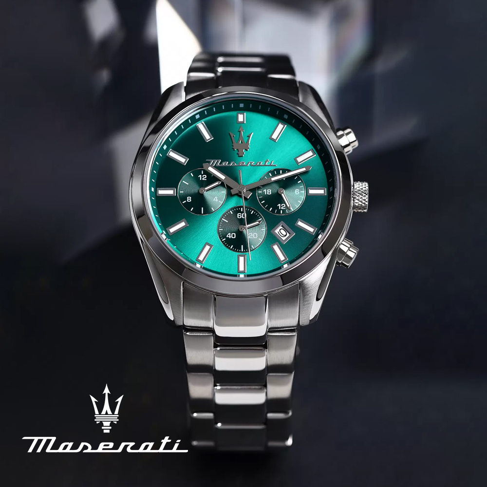 【Maserati 瑪莎拉蒂】Attrazione 極致吸引 R8853151011 三眼計時夜光紳士 手錶