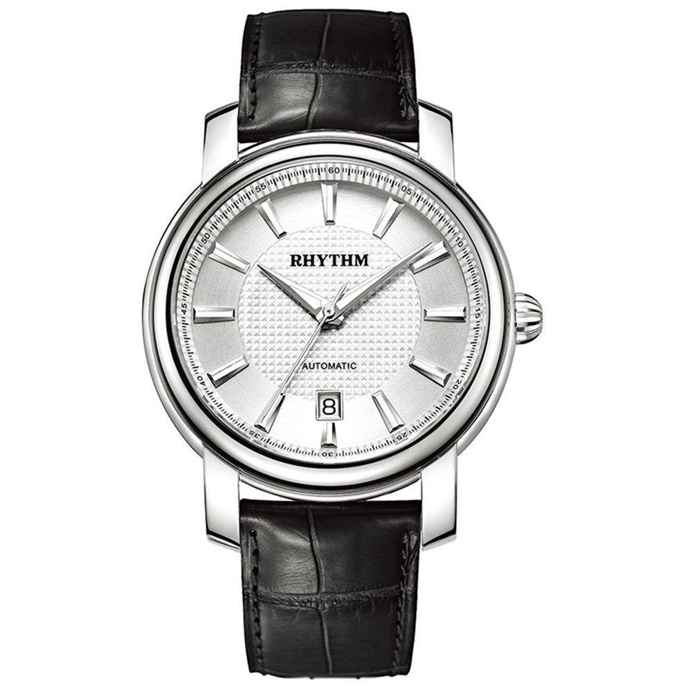 【RHYTHM 麗聲】日本商務系列紳士圓潤外觀皮革自動機械錶-A1103(業務辦公機械錶)