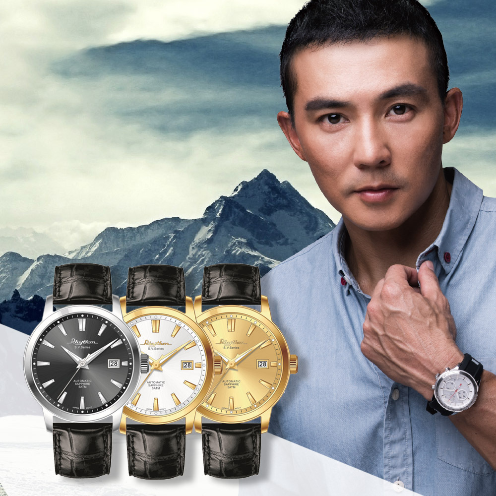 【RHYTHM 麗聲】日本高貴高調三針日期顯示皮革機械錶-AS1621(休閒機械錶)