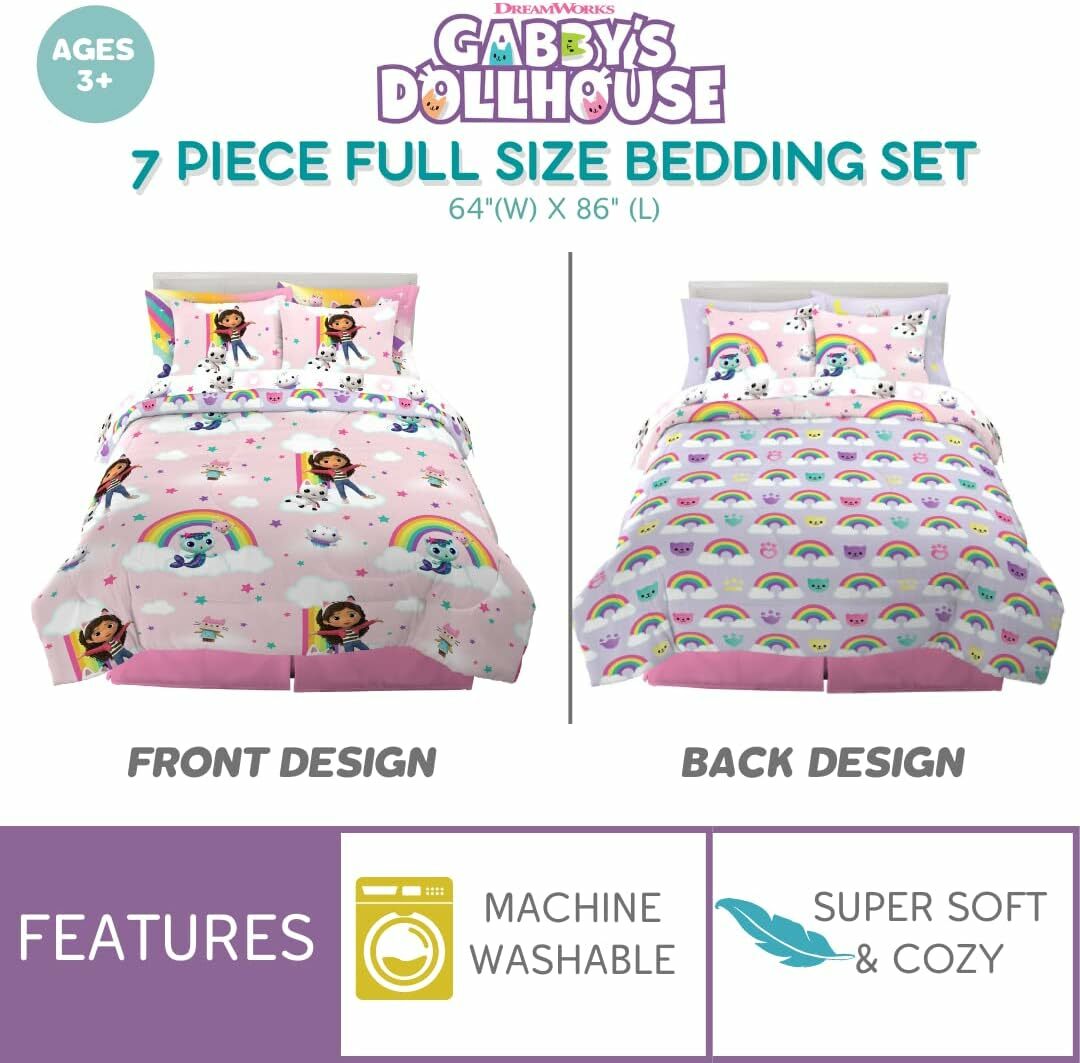 美國 Gabby's Dollhouse 7 件裝床上套裝 (雙人床)