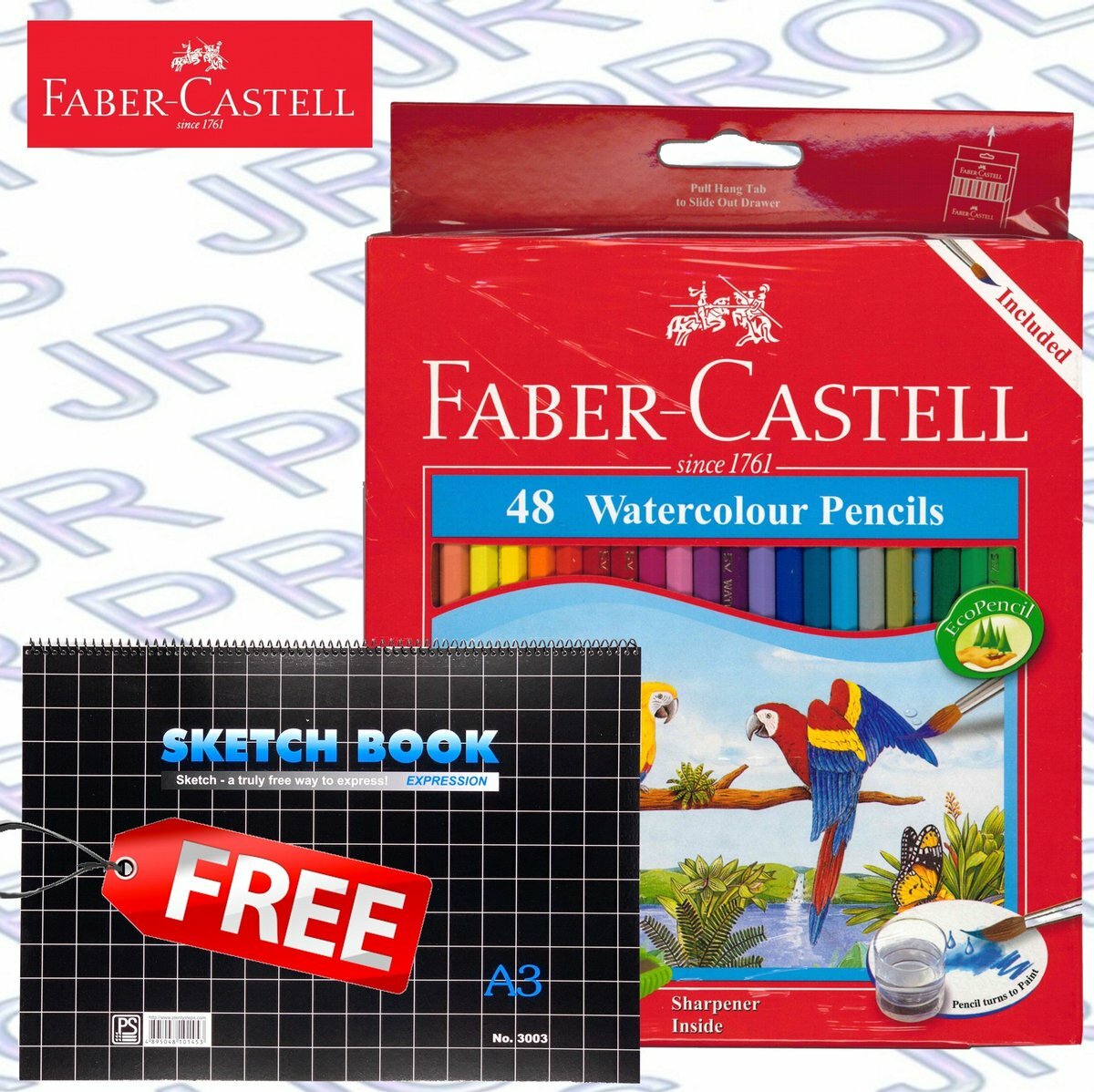 輝栢嘉 - 德國FABER水溶性彩色木顏色鉛筆 48色 (紙盒裝) #114468《贈送#3003 A3大圖畫簿1本》