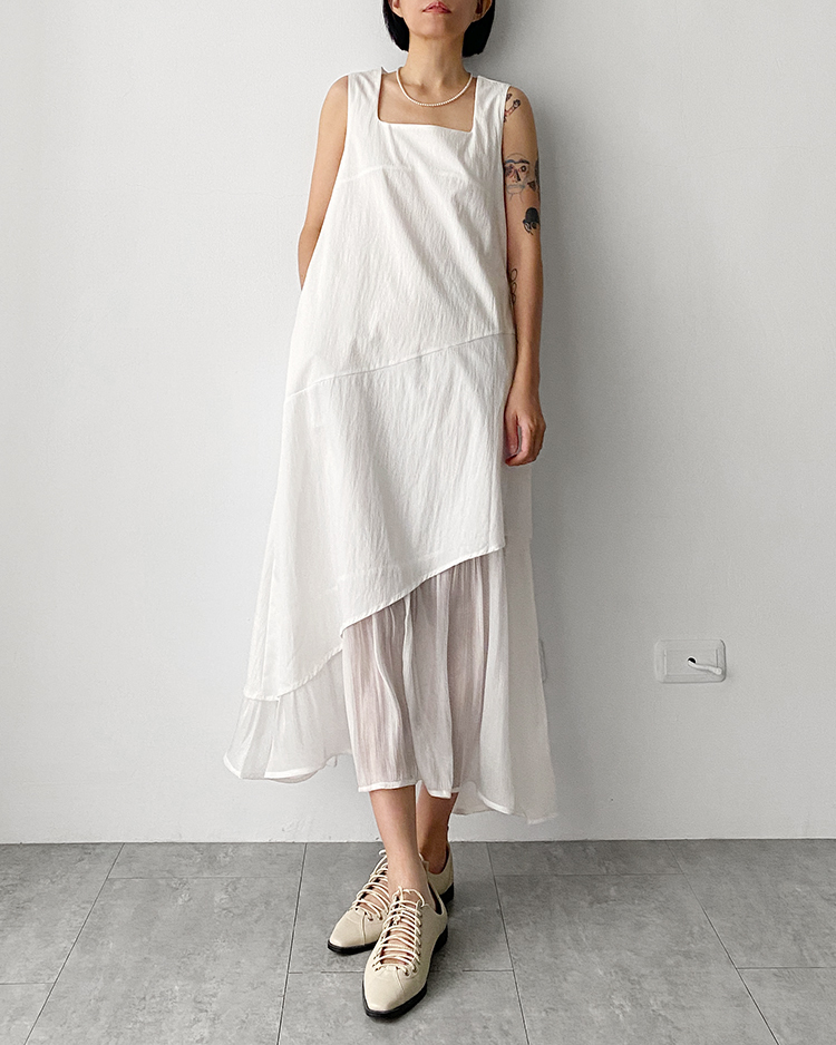 MFD-2575 斜裁層次洋裝 ᴡʜɪᴛᴇ