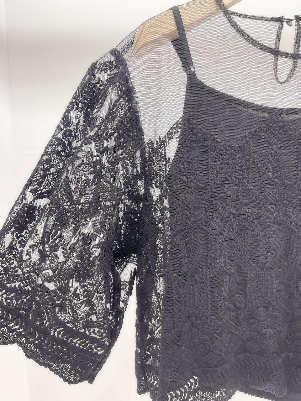 刺繡lace透紗上衣