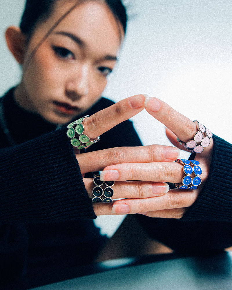 RECOVERY×＠angustattoo無限笑臉笑臉可調式戒指 (綠)