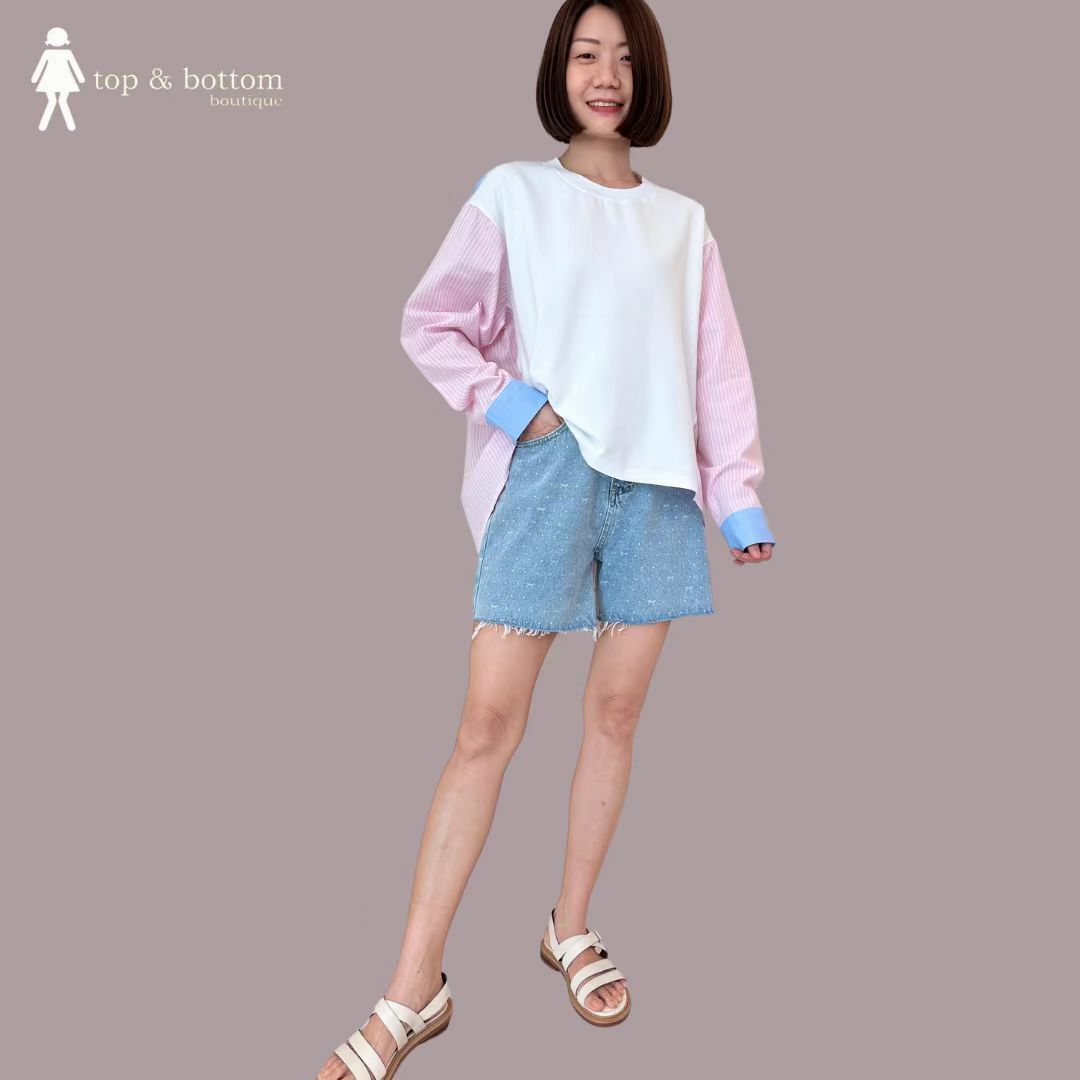 DENIM DOTTED & RIBBON BOW PRINT SHORTS