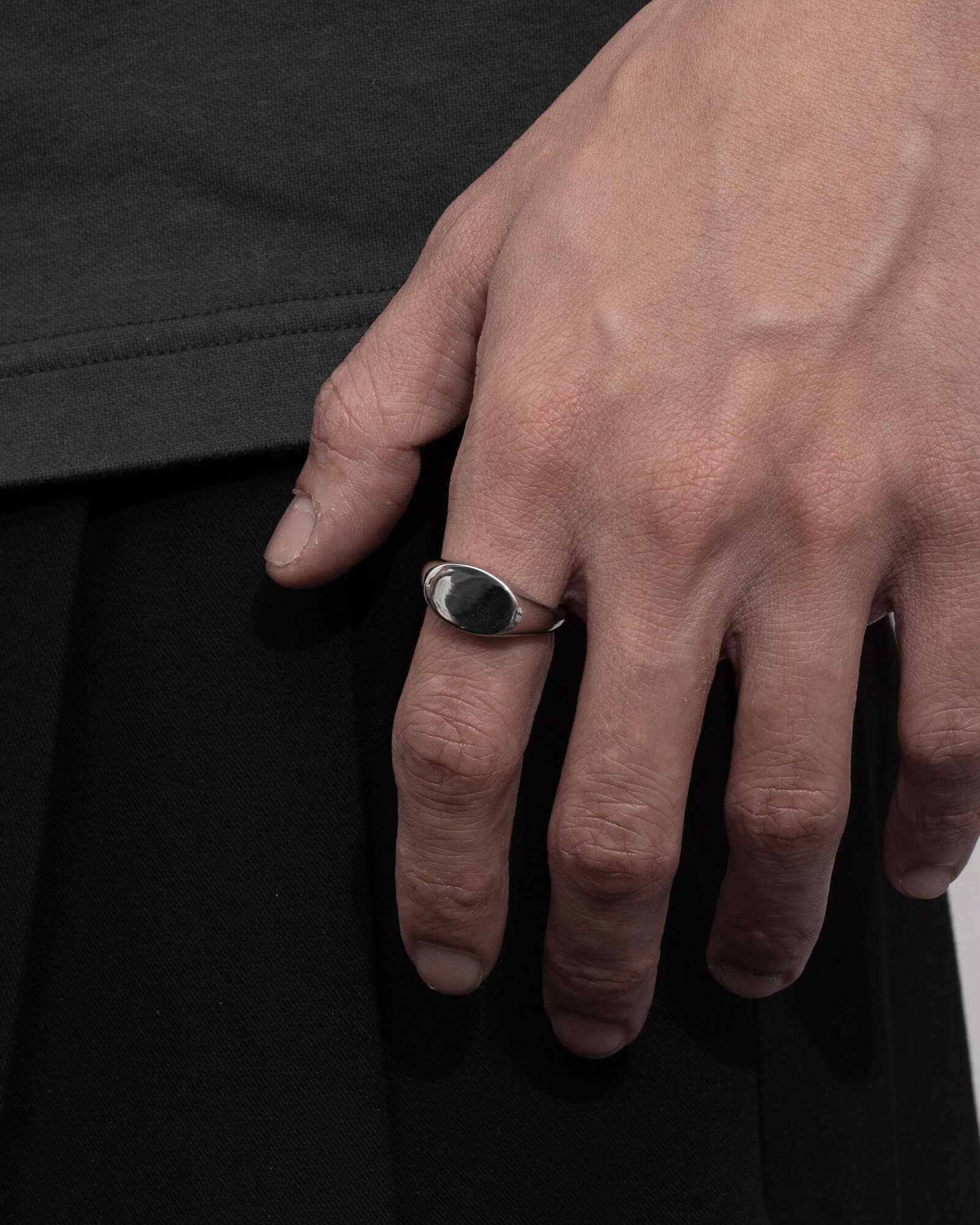 RECOVERY 基本橢圓平面戒指 (亮銀)