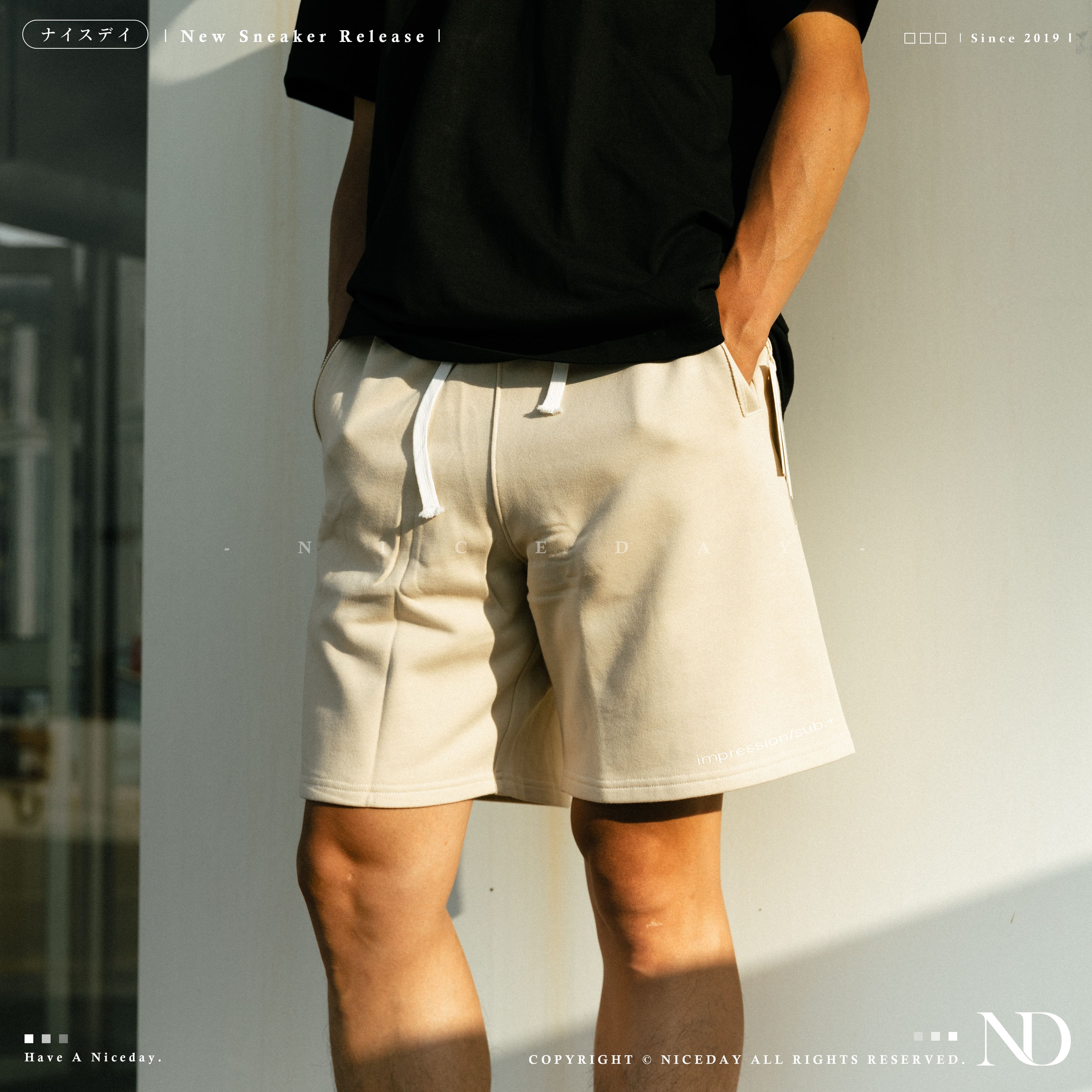 NICEDAY 現貨 服飾 IMPRESSION SUB+ 美式 logo 短褲 重磅 棉褲 黑色 米白色
