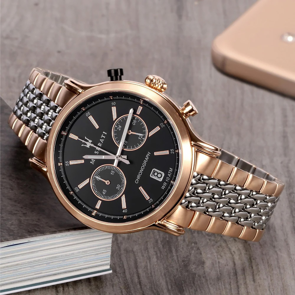 【Maserati 瑪莎拉蒂】Legend R8873638005 真兩眼 奢華貴氣時尚 日期顯示 夜光指針 不鏽鋼 手錶 精工