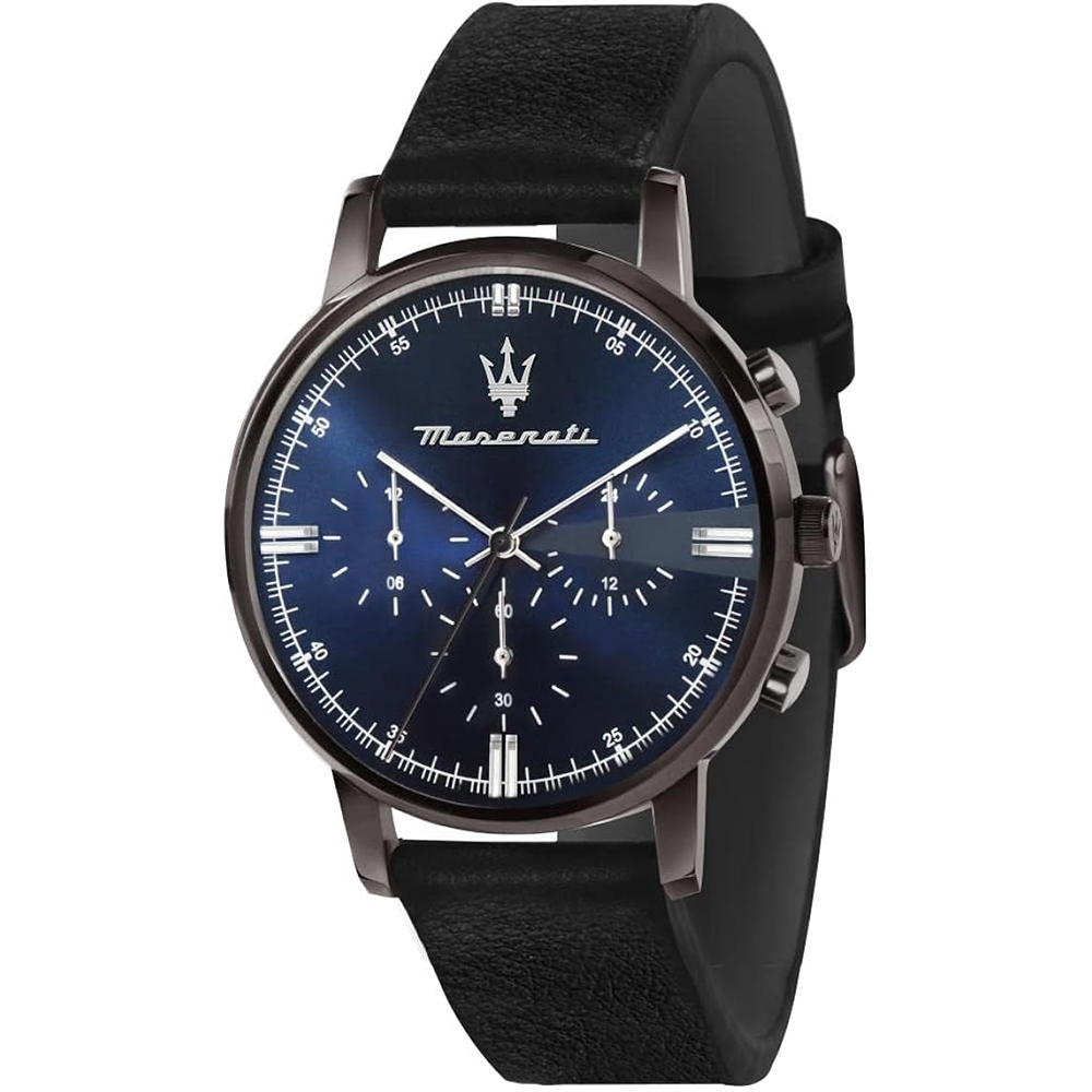 【Maserati 瑪莎拉蒂】R8871630002 皇家寶藍色 三針三眼 高級皮革 腕錶 (低調質感賽車跑車風)