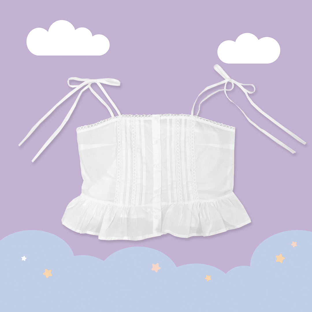 こ♡こ 車邊蕾絲排釦蝴蝶結綁帶背心