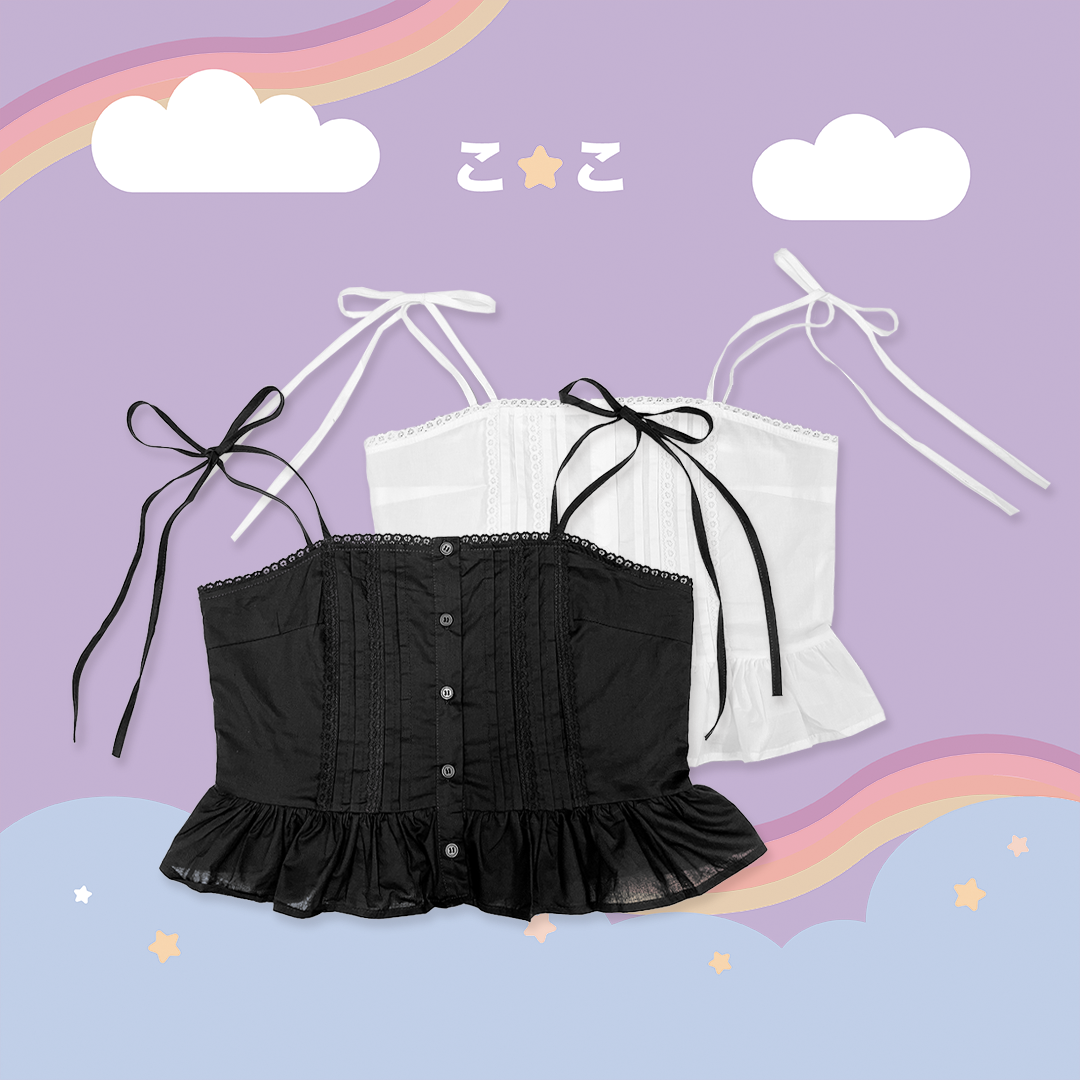 こ♡こ 車邊蕾絲排釦蝴蝶結綁帶背心