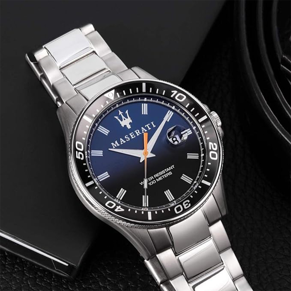 【Maserati 瑪莎拉蒂】Sfida R8853140001 漸層藍 三針 超跑 不鏽鋼腕錶 (漸層超跑)