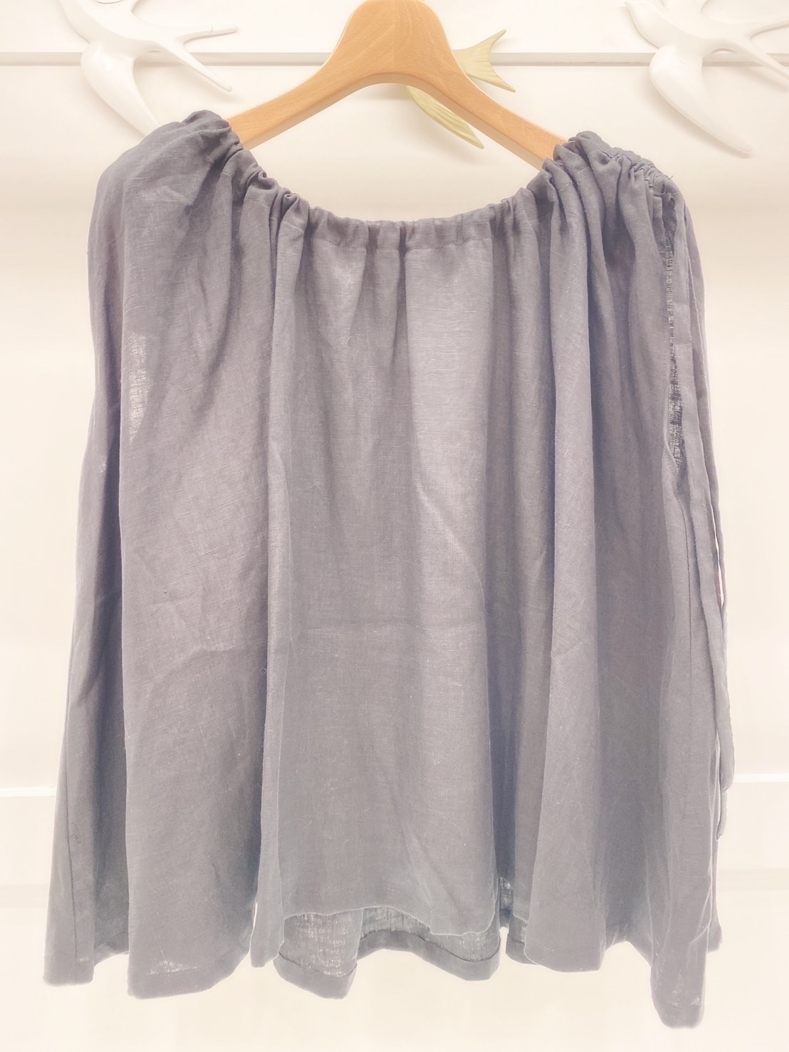 無袖麻料肩蝴蝶結衣