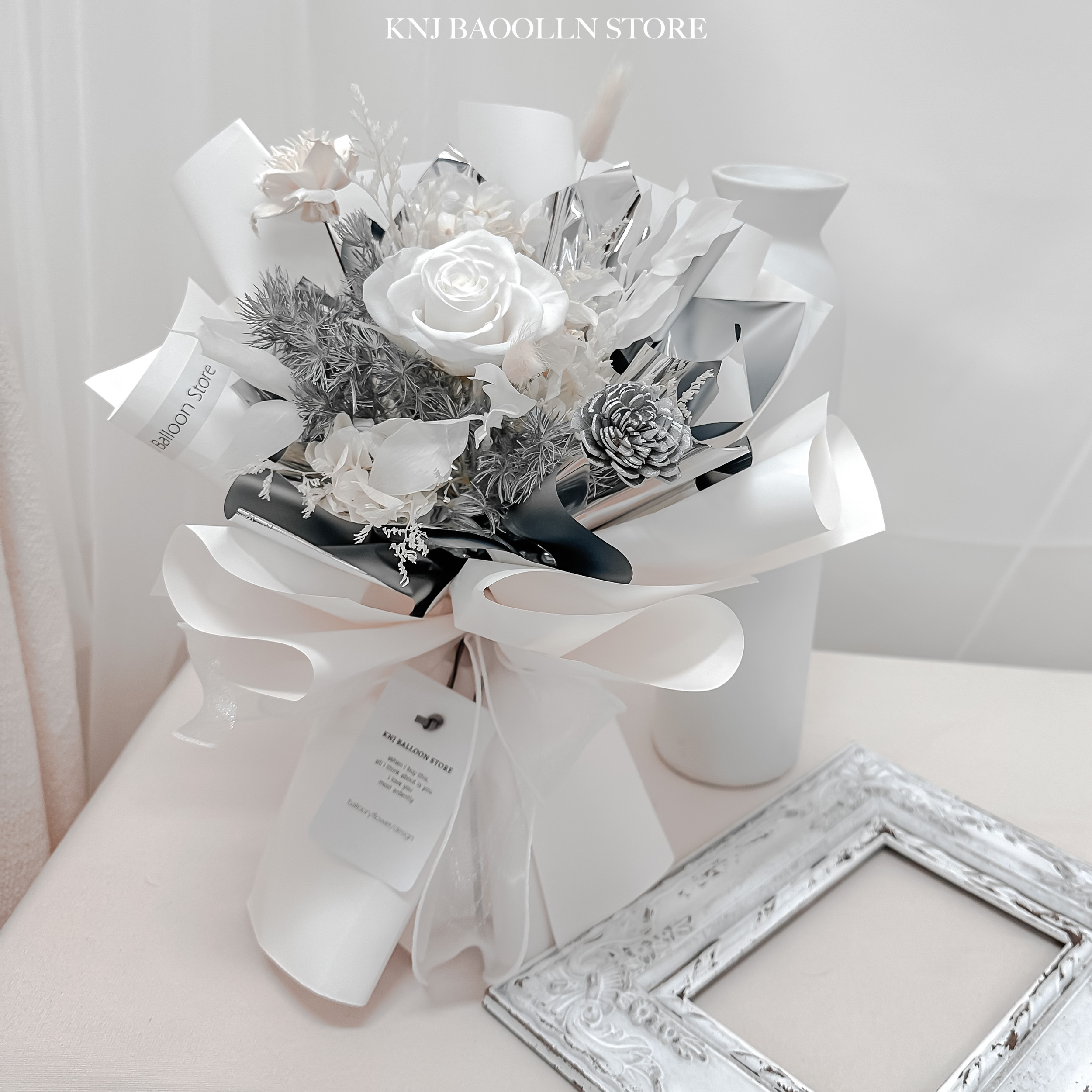 永恆系列．冰晶永生玫瑰花束