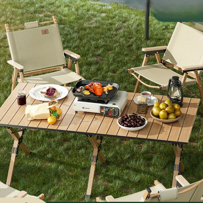 《4524》戶外露營好幫手攜帶型木紋蛋捲桌