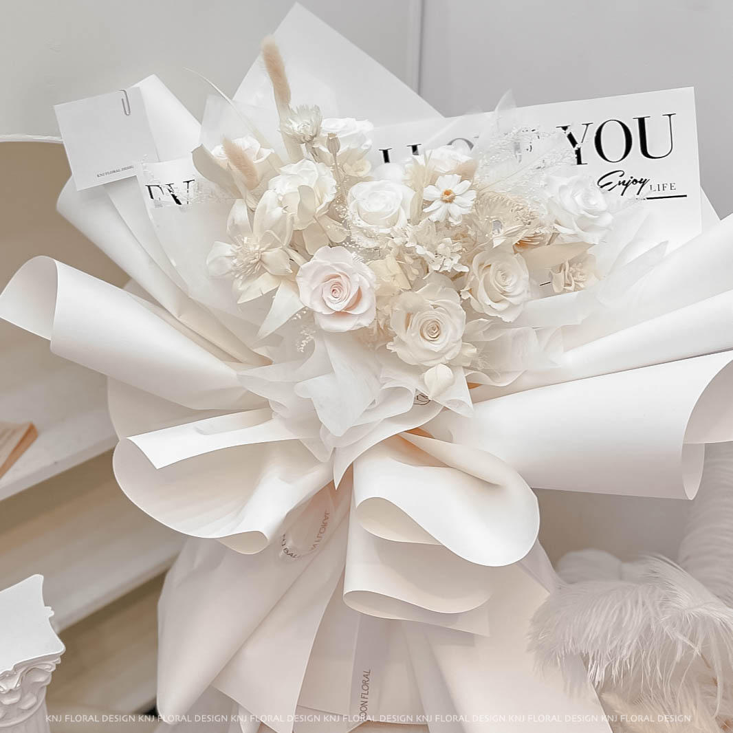 巨美系列/仙女白永生玫瑰花束