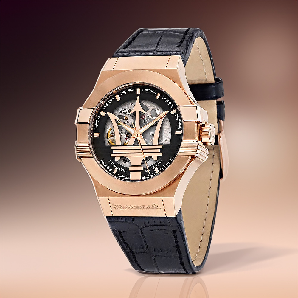 【Maserati 瑪莎拉蒂】Potenza 力霸羣雄 R8821108039 霸氣海神三叉經典 立體透視 鏤空機械 手錶