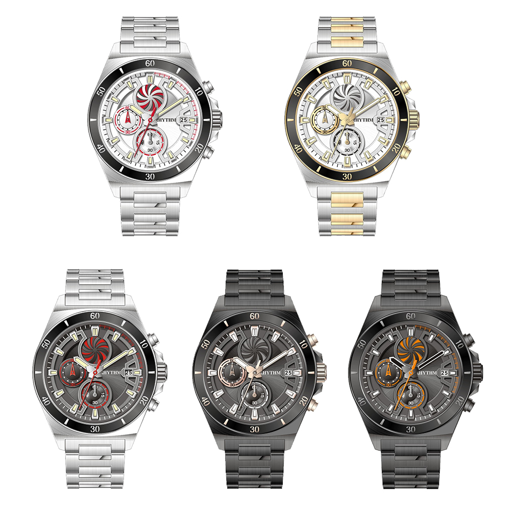 【RHYTHM 麗聲】S1404 大錶款 炫渦造型 閃耀 時尚 雙眼 不鏽鋼 手錶