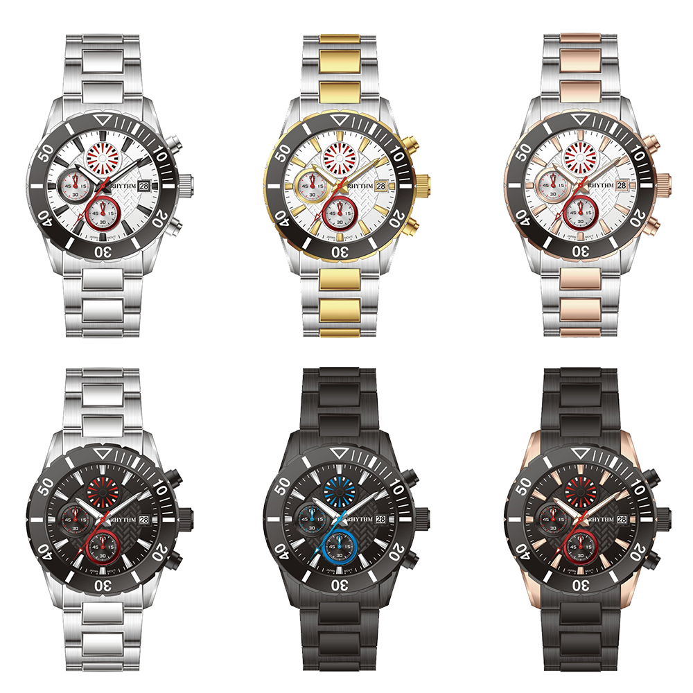 【RHYTHM 麗聲】S1406 立體堆疊造型 時尚 雙眼 不鏽鋼 手錶