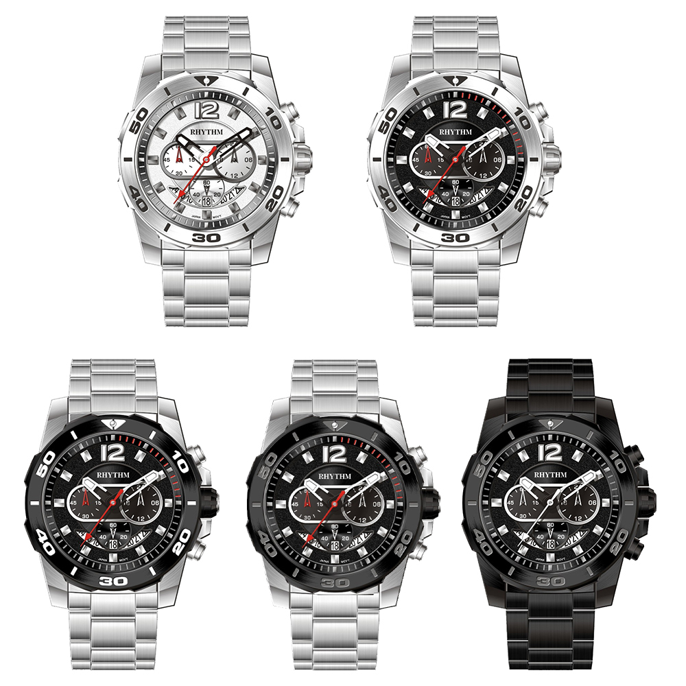 【RHYTHM 麗聲】S1408S 高級時尚 三針 三眼 多色堆疊 日期顯示 不鏽鋼 手錶
