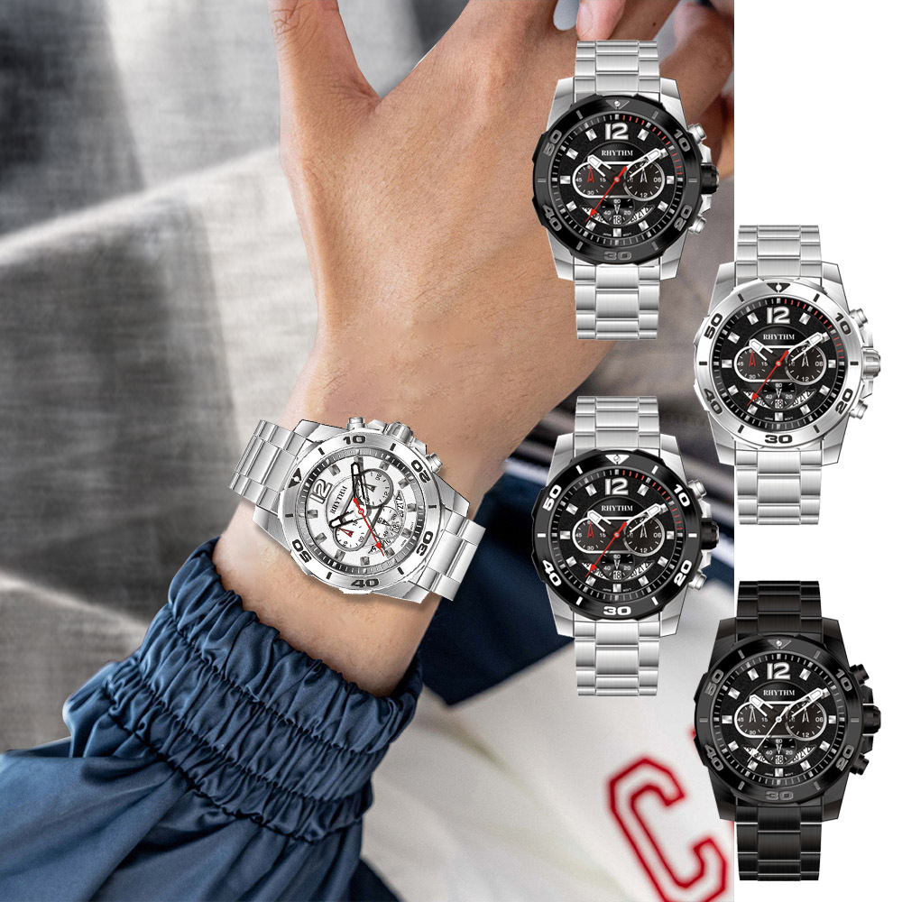 【RHYTHM 麗聲】S1408S 高級時尚 三針 三眼 多色堆疊 日期顯示 不鏽鋼 手錶