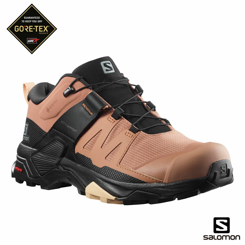 [零碼出清]Salomon X ULTRA 4 Goretex 女款 低筒登山鞋 防水健行鞋 412897 摩卡棕/黑/杏仁粉 [HappyOutdoor]