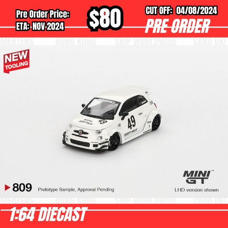 PO-$80  * Mini GT * 1:64 #809 LB-WORKS x Abas Works ABARTH 595 Gara White LHD [OD22/07]