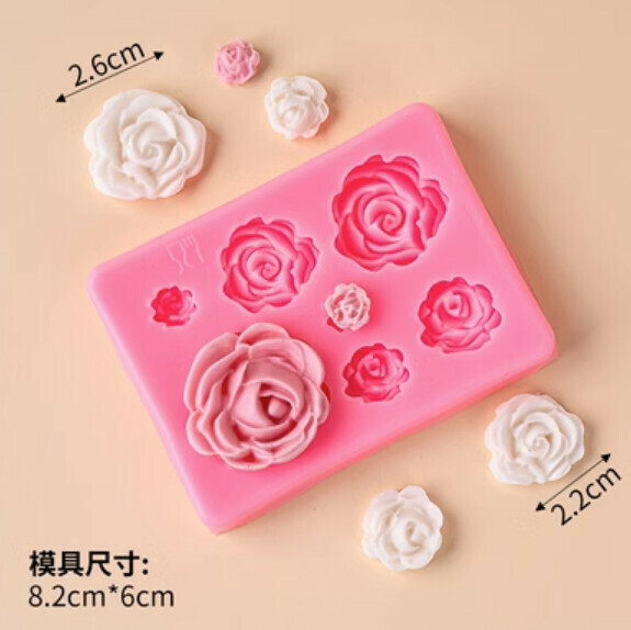 Popular chocolate fondant silicone baking mold (large, medium and small with 7 rose flowers)