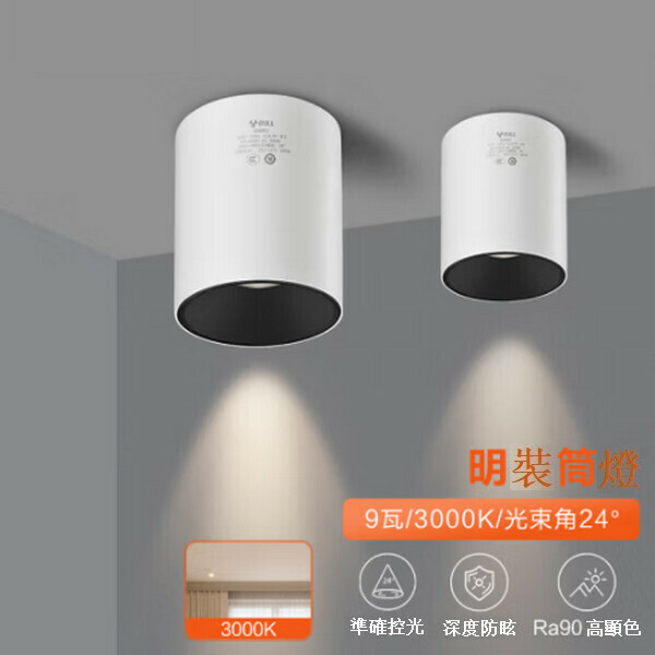 爆款吸頂式明裝玄關筒燈 【黑色(9W 3000K)光束角/24°】