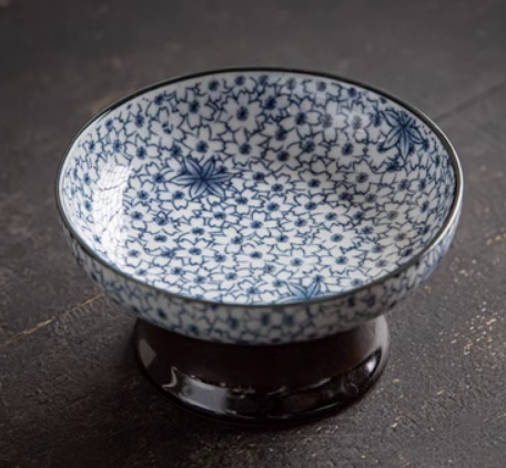 爆款迷你青花高腳茶點盤(繁花)(尺寸:寬9CM*高4.3CM)