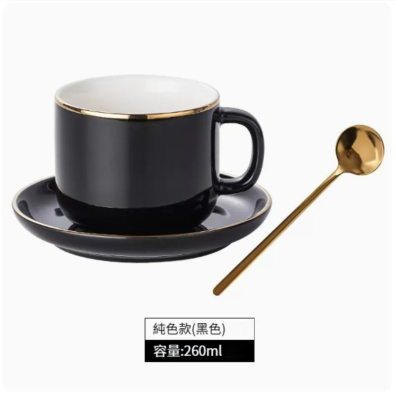 新款咖啡杯【（普通柄）黑色1杯1碟1勺】 