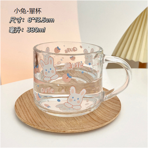 新款透明玻璃水杯（小兔-單杯)