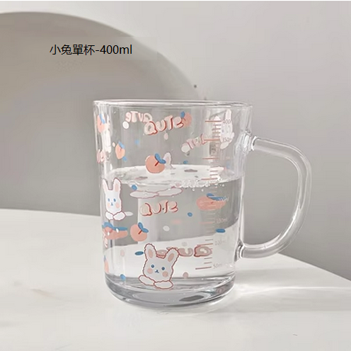 新款透明玻璃水杯（小兔單杯-400ml)