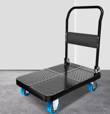 New thickened steel plate foldable portable stroller (black 3-inch silent wheels) (size: length 60*width 40CM/can load 500 pounds)