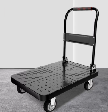 Hot selling thickened steel plate foldable portable stroller (black 4-inch elastic wheels) (size: length 70*width 45CM/can load 900 pounds)