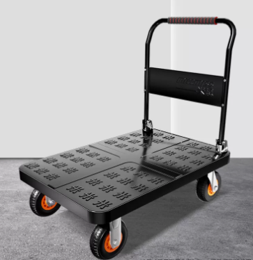 Hot selling thickened steel plate foldable portable stroller (black 5-inch silent wheels) (size: length 90*width 60CM/can load 1700 pounds)